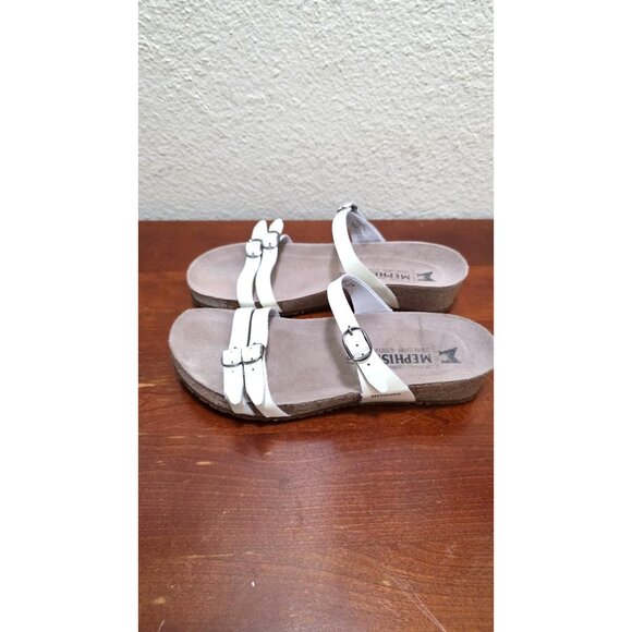 Mephisto Women's White Cork Sandals Size 37 US 6-6.5 Double Strap Adjustable Lea - Picture 4 of 8
